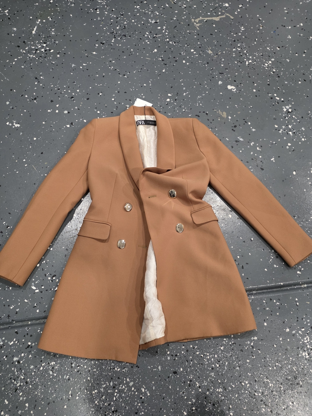 Zara Camel Double-Breasted Blazer with Gold Buttons